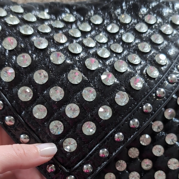 Black Rhinestone Studded Handbag - Picture 3 of 6